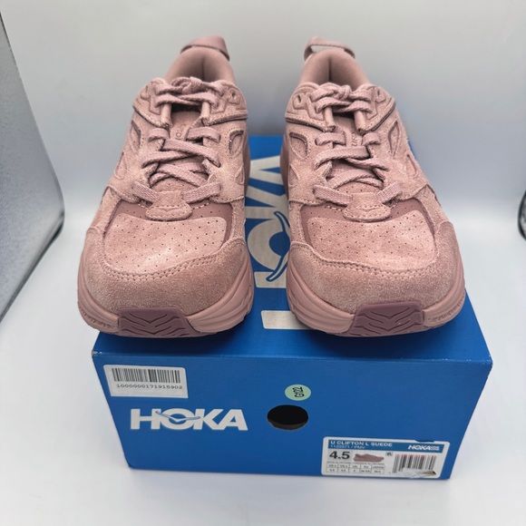 NWT Hoka Clifton Suede L Leather Pale Mauve Pink U Unisex Sneakers Shoes NEW - Picture 8 of 16